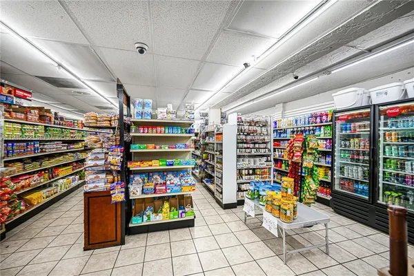 a view of an empty room with racks
