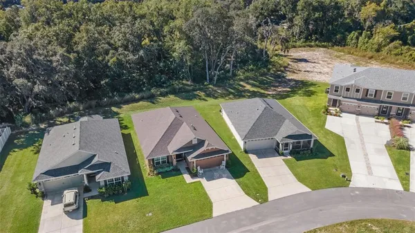 an aerial view of residential houses with outdoor space