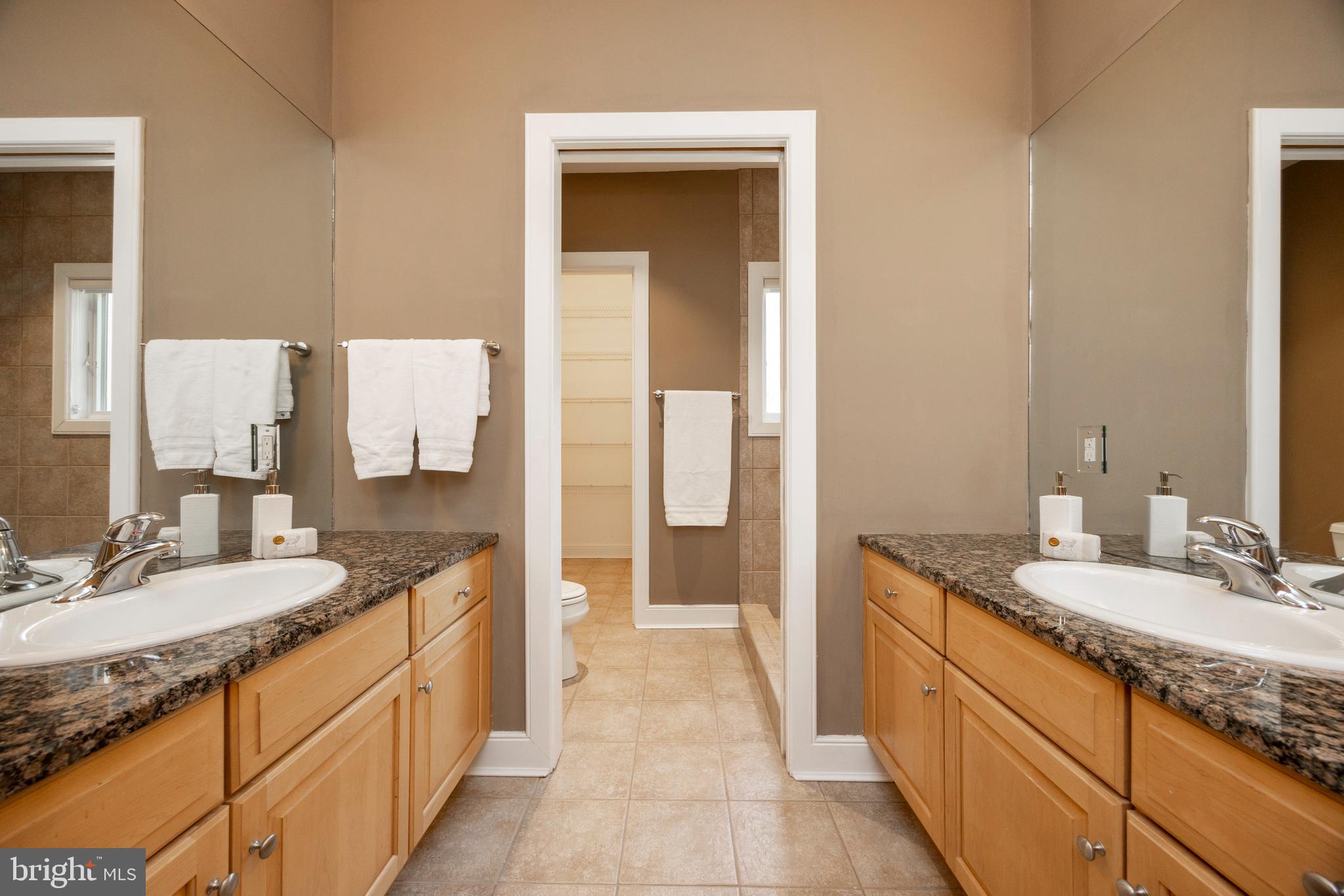 115 Bullock Road Chadds Ford, PA 19317 - Photo 28 of 50 a spacious bathroom with a granite countertop sink and a mirror