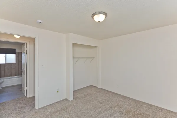 an empty room with closet area