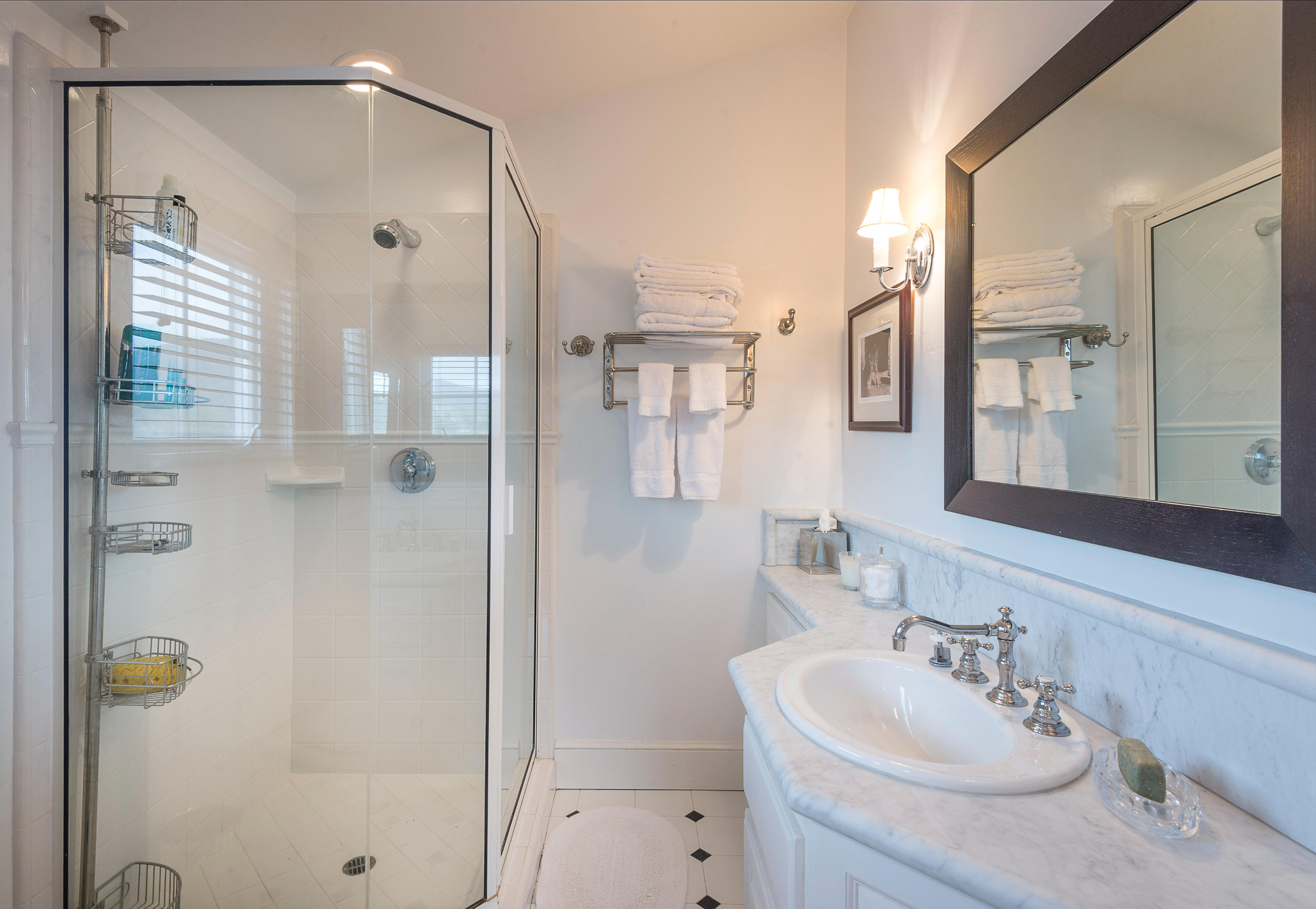 3555.5 Padaro Lane Carpinteria, CA 93013 - Photo 12 of 20 a bathroom with a shower sink and mirror
