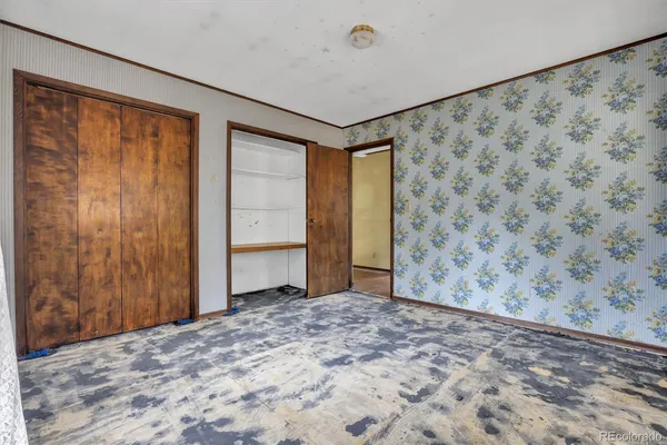 a view of a big room with closet and wooden floor