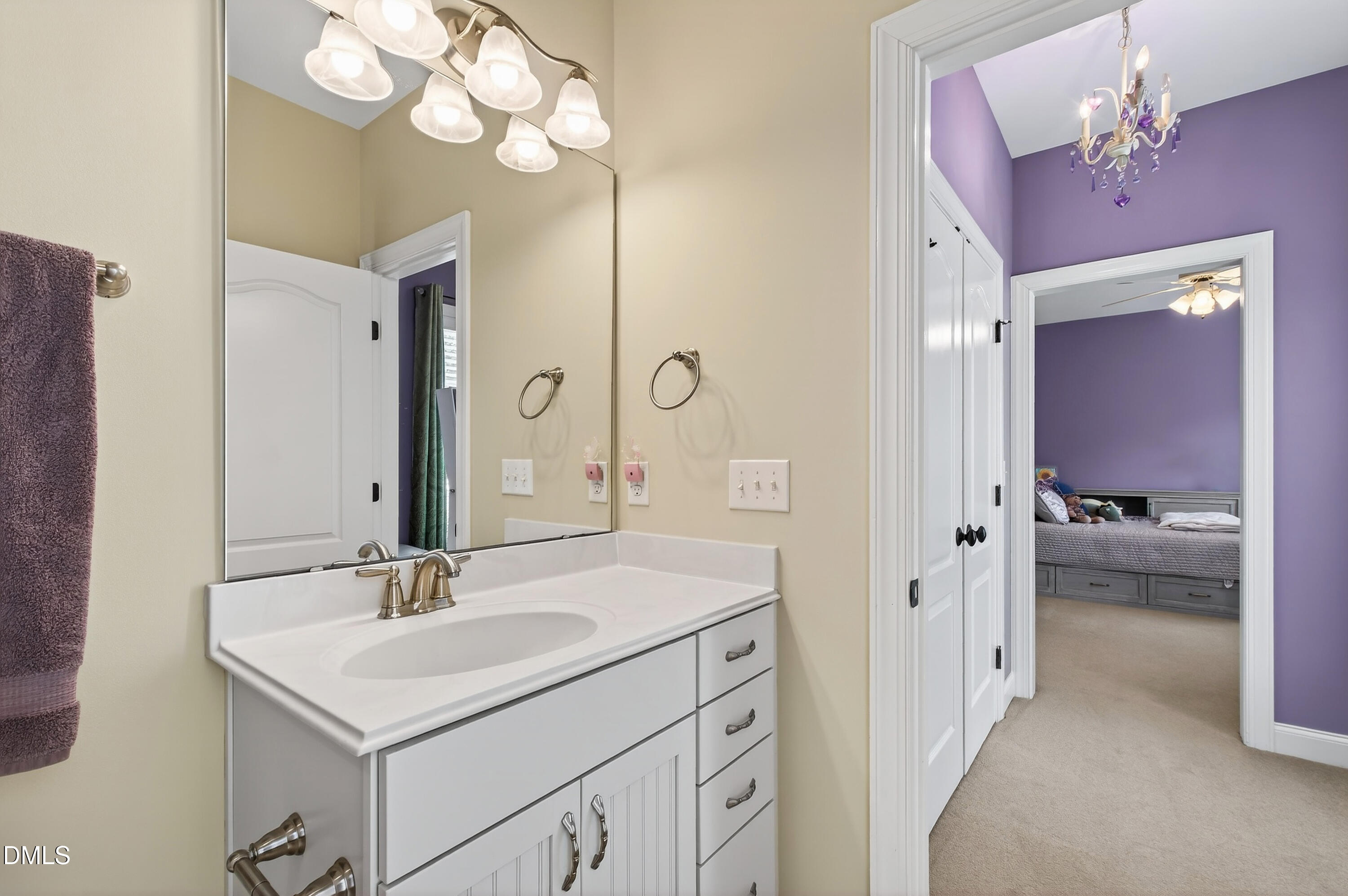417 Wanderview Lane Holly Springs, NC 27540 - Photo 38 of 86 a bathroom with a sink vanity and a mirror