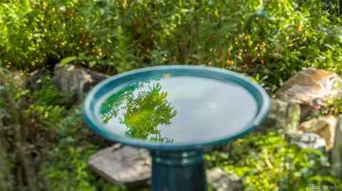 an aerial view of a house with garden