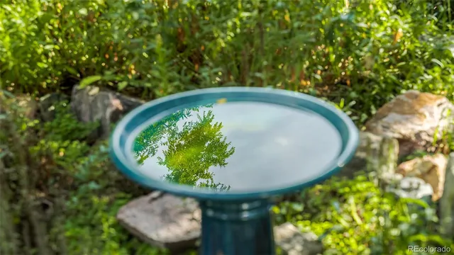 an aerial view of a house with garden