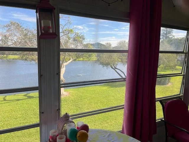 a view of a lake from a window