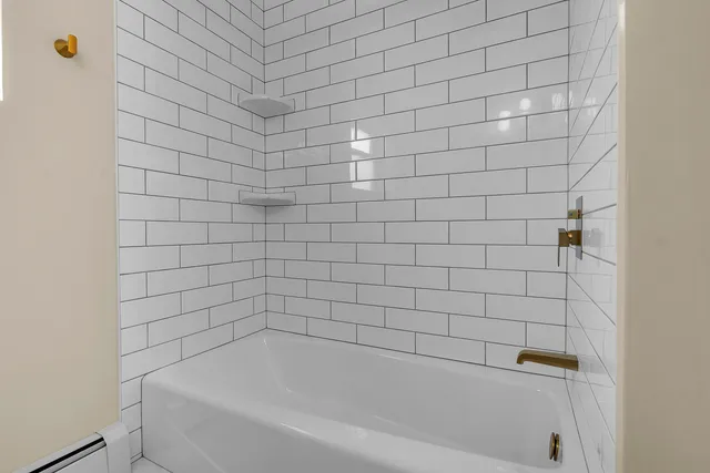 a bathroom with a bathtub