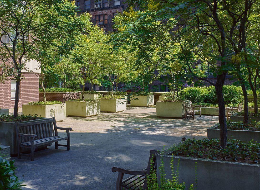 400 East 54th Street, Unit 14E Manhattan, NY 10022 - Photo 11 of 14 a view of a patio with table and chairs potted plants and large tree
