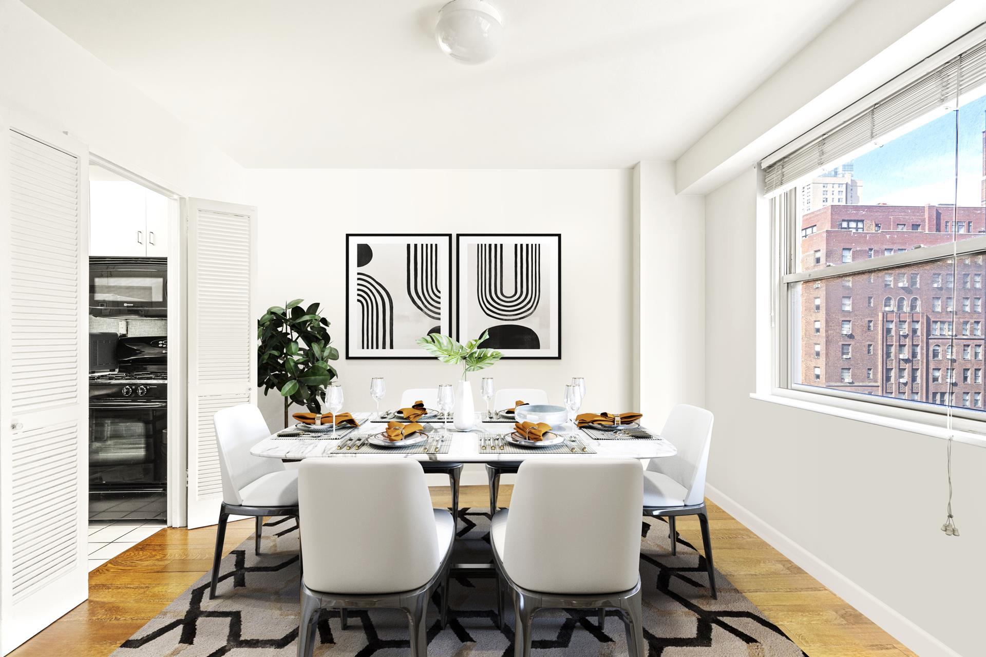 400 East 54th Street, Unit 14E Manhattan, NY 10022 - Photo 2 of 14 a view of a dining room with furniture window and outside view