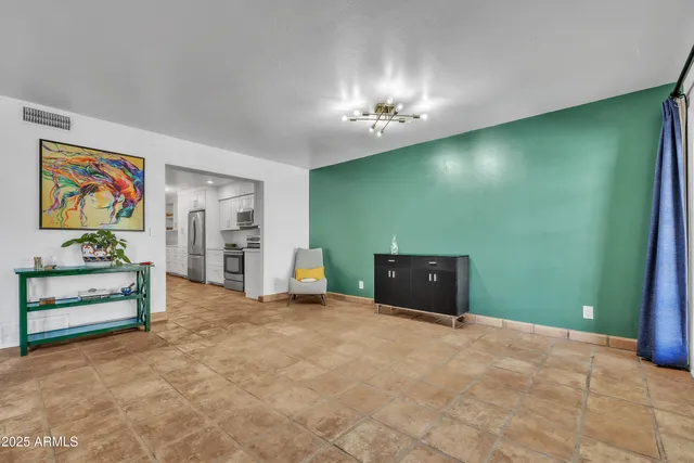 an empty room with painted walls