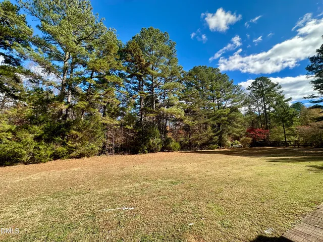 a view of a yard with an tree
