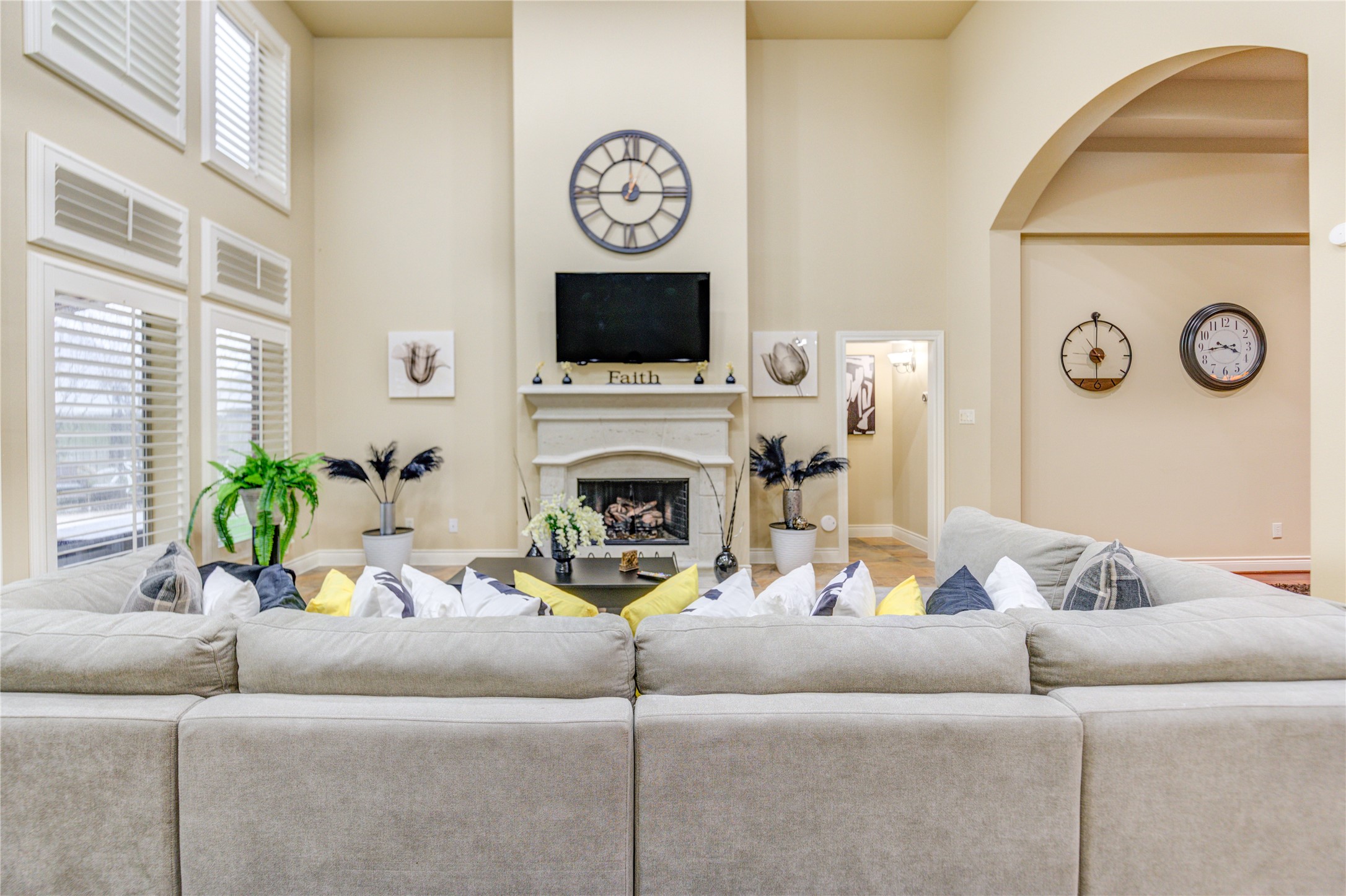 25831 Morgan Springs Spring, TX 77373 - Photo 24 of 49 a living room with furniture a flat screen tv and a fireplace