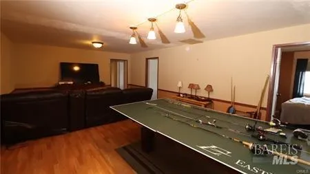 a room with a window and storage space