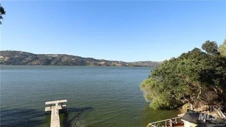 a view of a lake with a mountain in the background