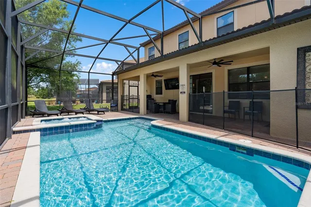 an aerial view of a house swimming pool patio swimming pool and outdoor seating