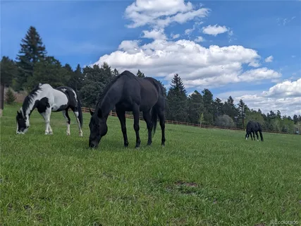 an aerial view of a house with a garden