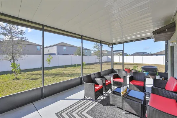 a building outdoor space with patio furniture