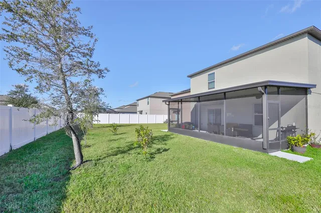 a backyard of a house with lots of green space