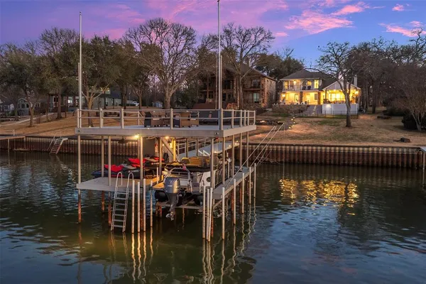 a view of a lake with a sitting space