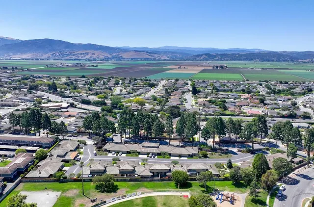 a view of a city with mountains in the background