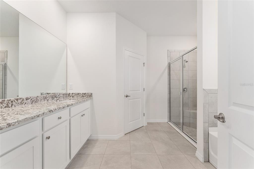 4062 Northwest 48th Terrace Ocala, FL 34482 - Photo 33 of 81 a bathroom with a granite countertop sink a mirror and a shower
