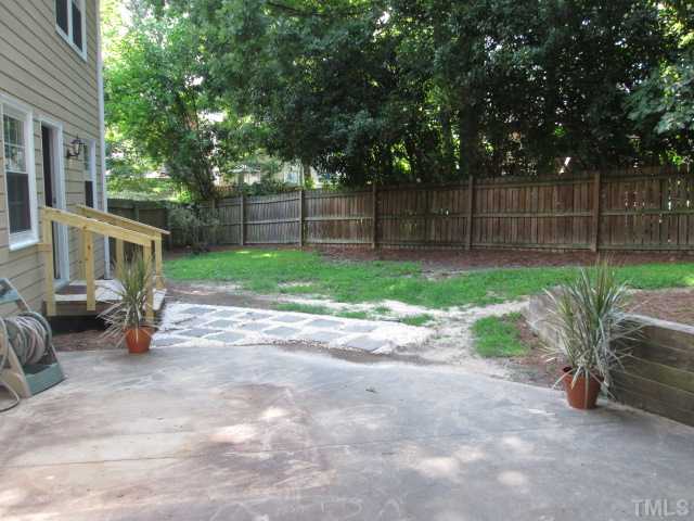 Great private backyard with mature trees and its fenced in with a great patio area! Plenty of space to enjoy! Gate on side of fence by house for access to front of home!