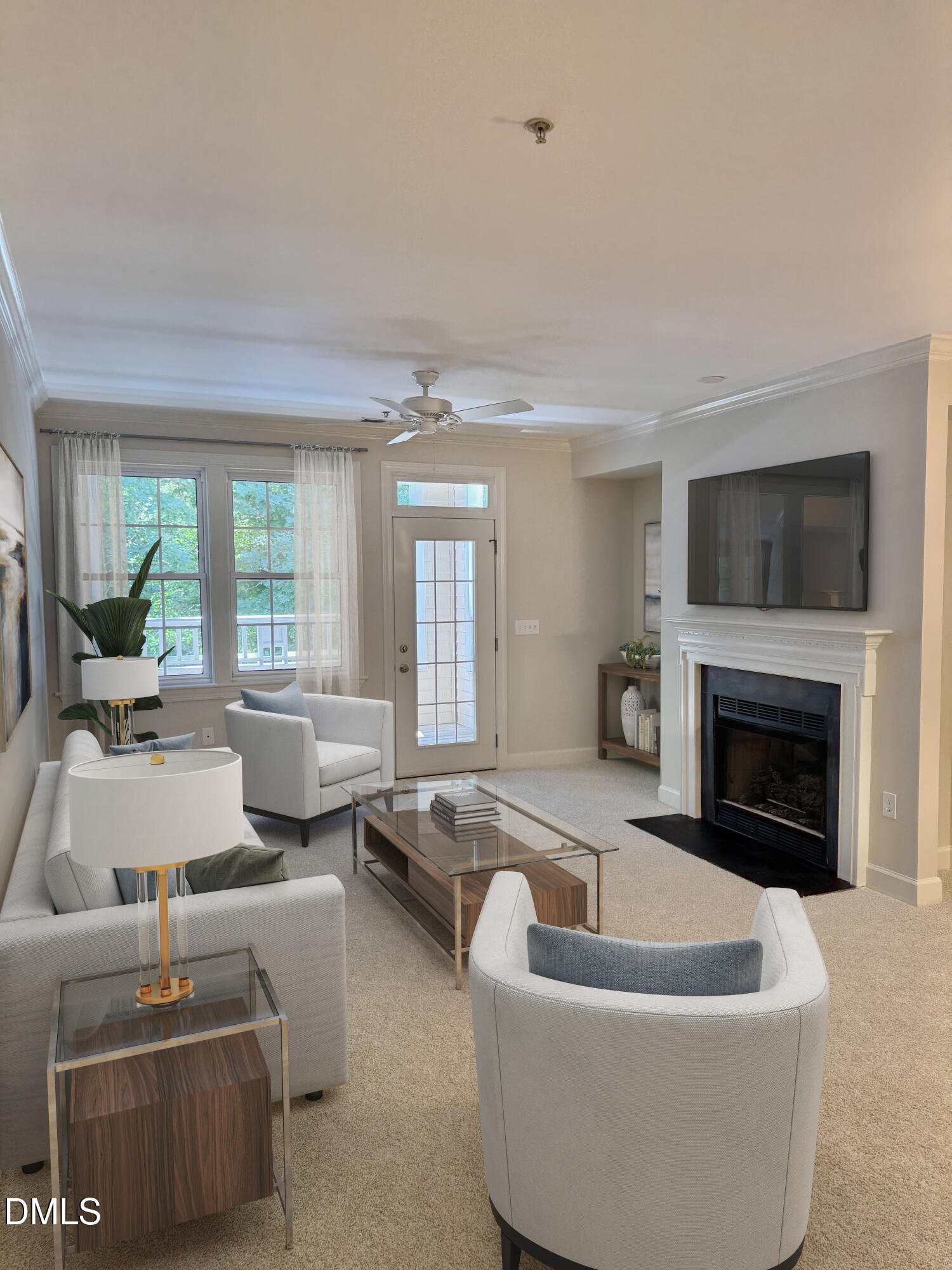 100 Northbrook Drive, Unit 205 Raleigh, NC 27609 - Photo 3 of 34 a living room with furniture and a fireplace