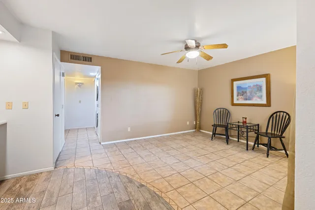 a view of workspace with wooden floor