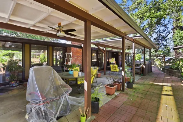 a view of an outdoor space with seating