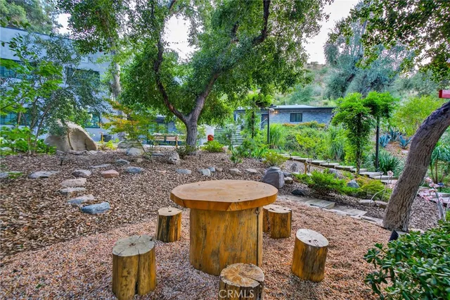 a view of a outdoor space with a sink and garden