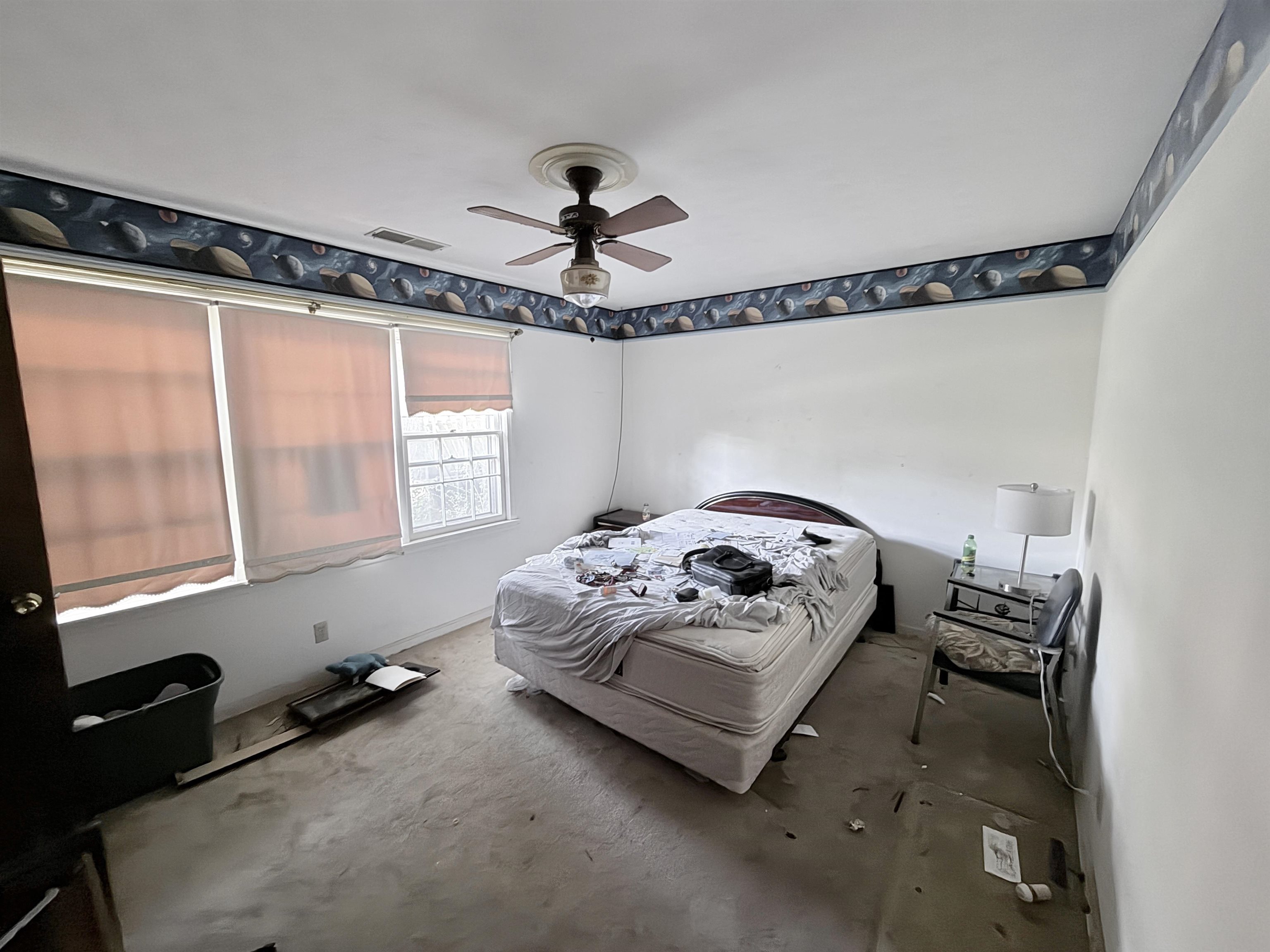 5536 Cottonwood Road Memphis, TN 38115 - Photo 16 of 28 Bedroom featuring a ceiling fan with light fixture, multiple windows with blinds, and white painted walls
