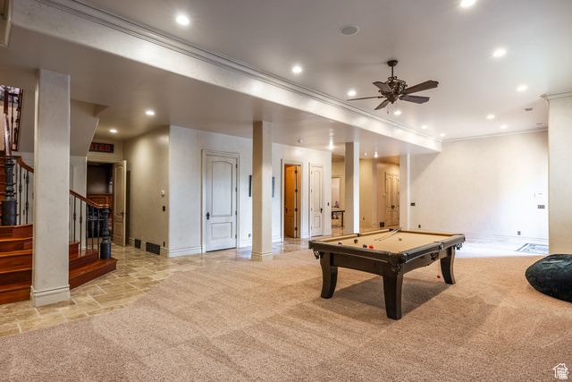 694 West Cephus Road Draper, UT 84020 - Photo 84 of 148 Spacious lower-level area with recessed lighting and a ceiling fan