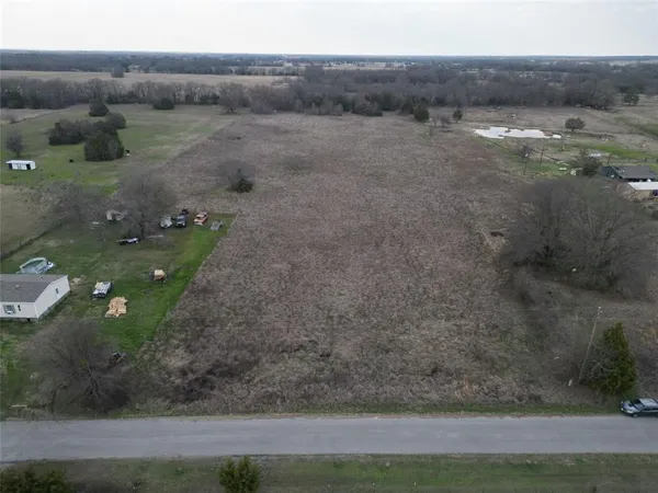 a view of a dry yard with trees