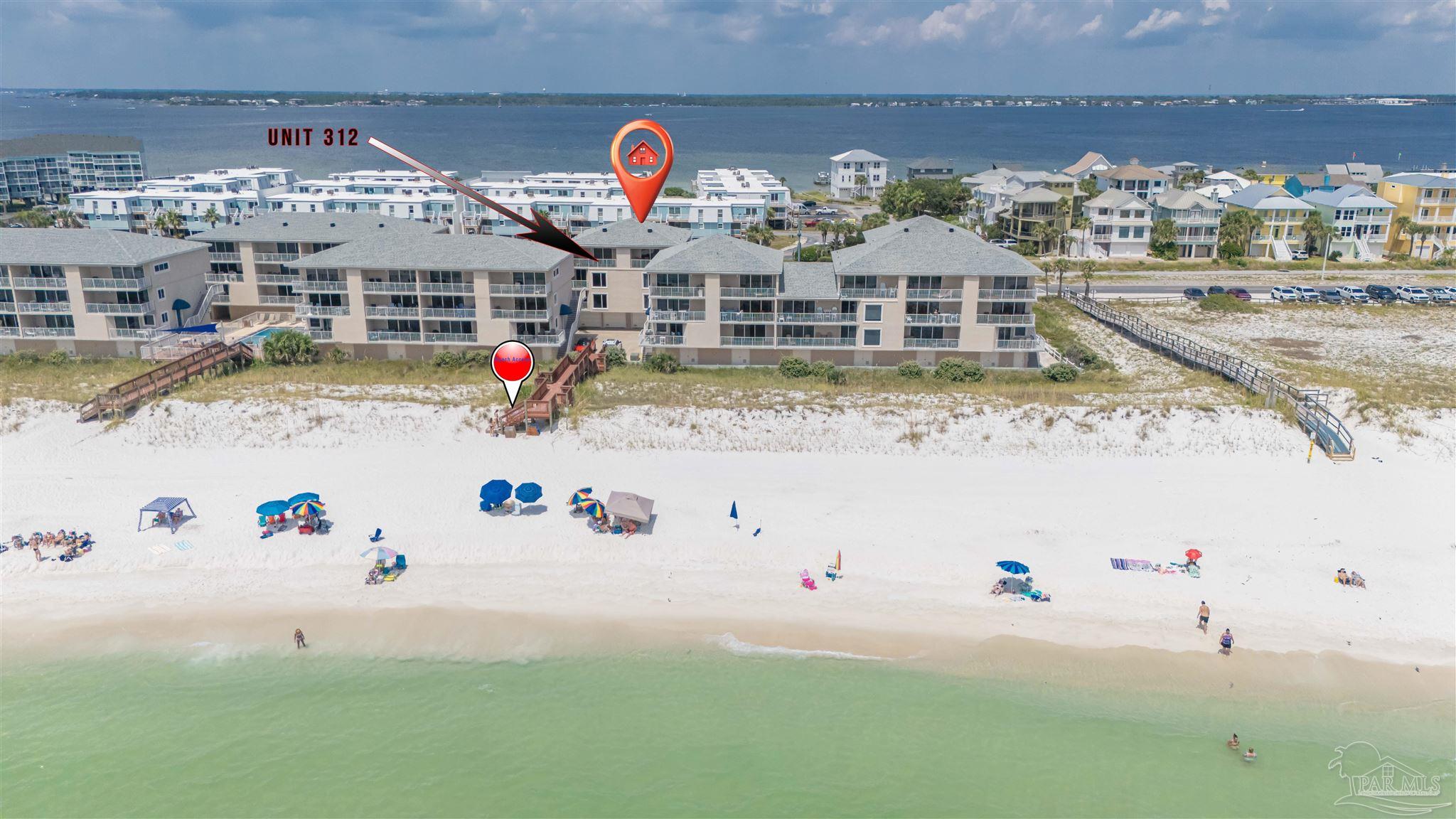 1111 Fort Pickens Road, Unit 312 Pensacola Beach, FL 32561 - Photo 25 of 40 an aerial view of a house with swimming pool