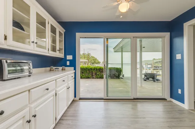 a hallway with a large window