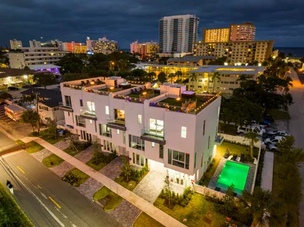 front view of a building with a street