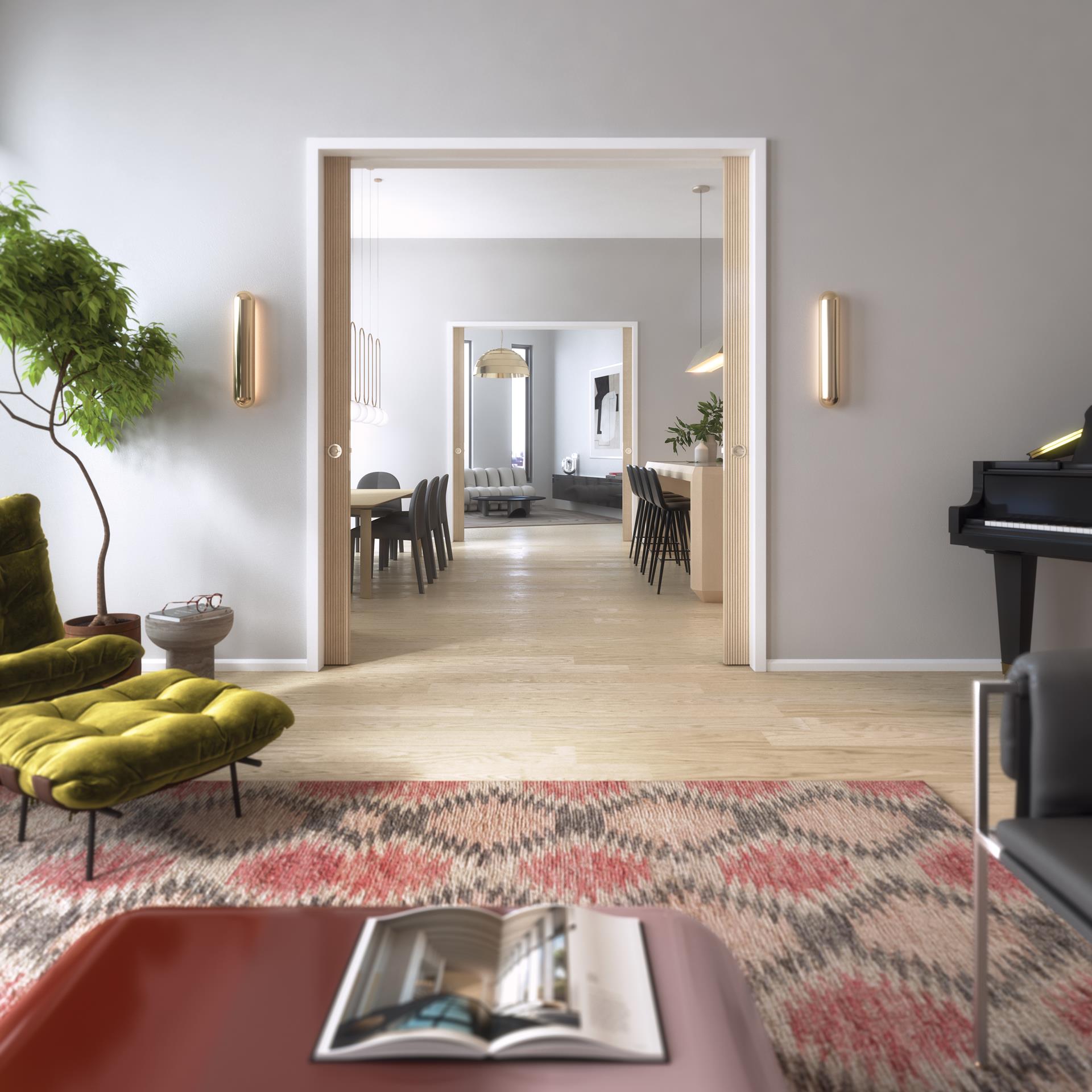 a living room with furniture and a couch