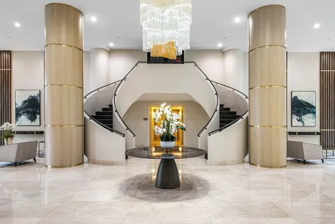 a view of a city with tall buildings