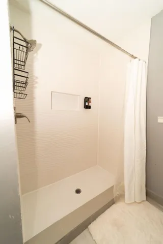 a bathroom with a bathtub