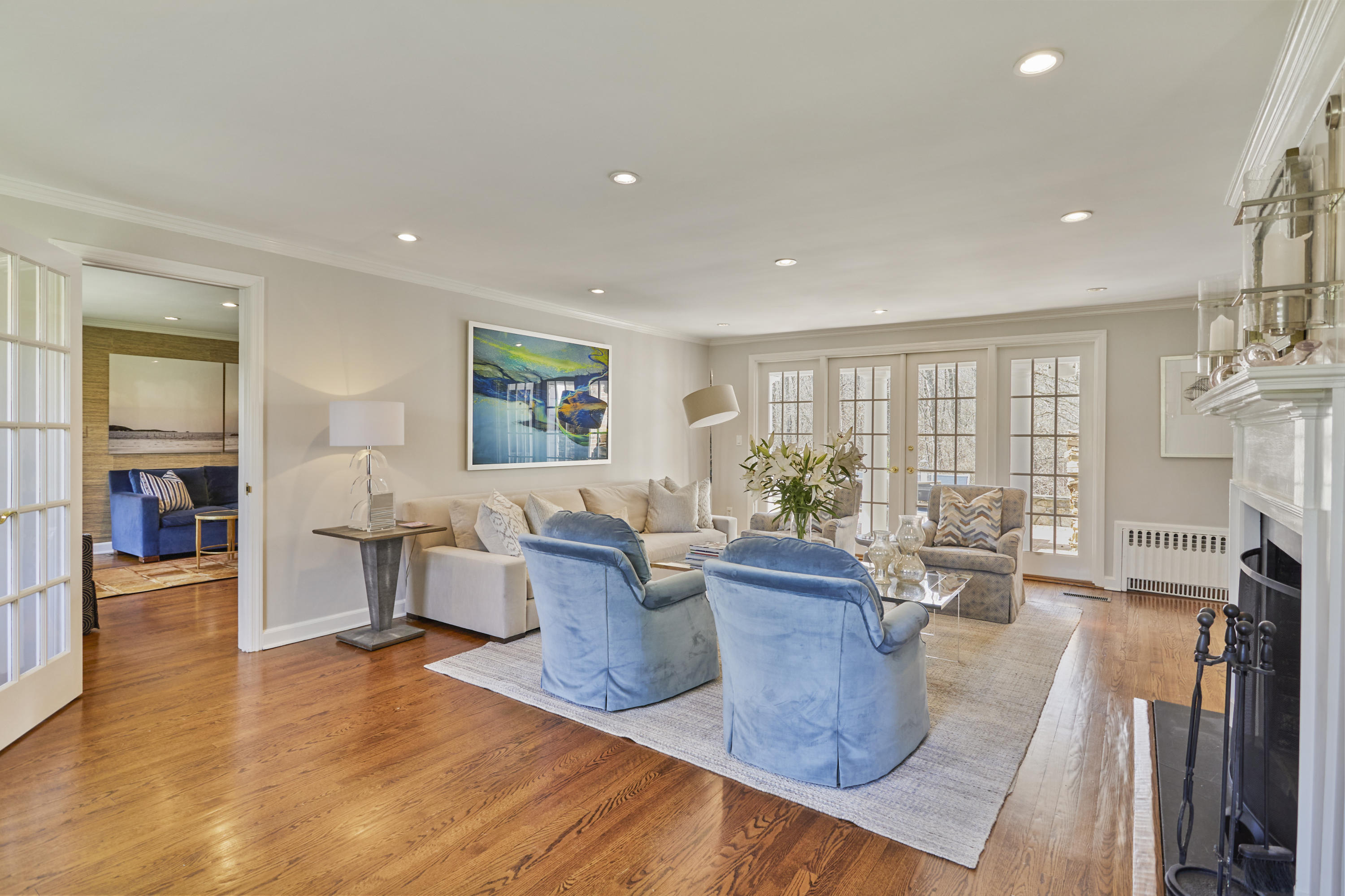 5 Driftway Lane Darien, CT 06820 - Photo 7 of 46 a living room with fireplace furniture and a large window