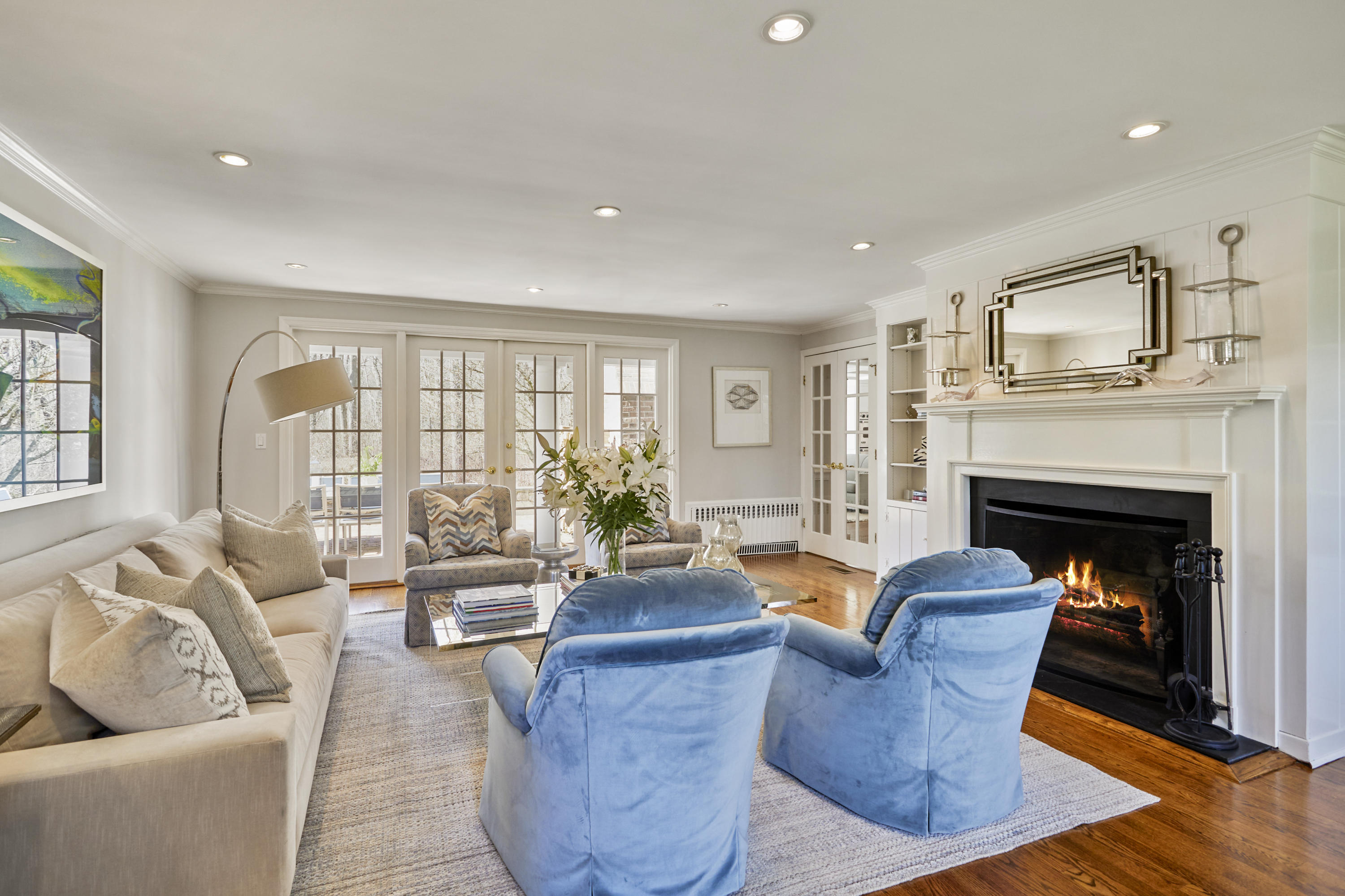 5 Driftway Lane Darien, CT 06820 - Photo 8 of 46 a living room with furniture and a fireplace