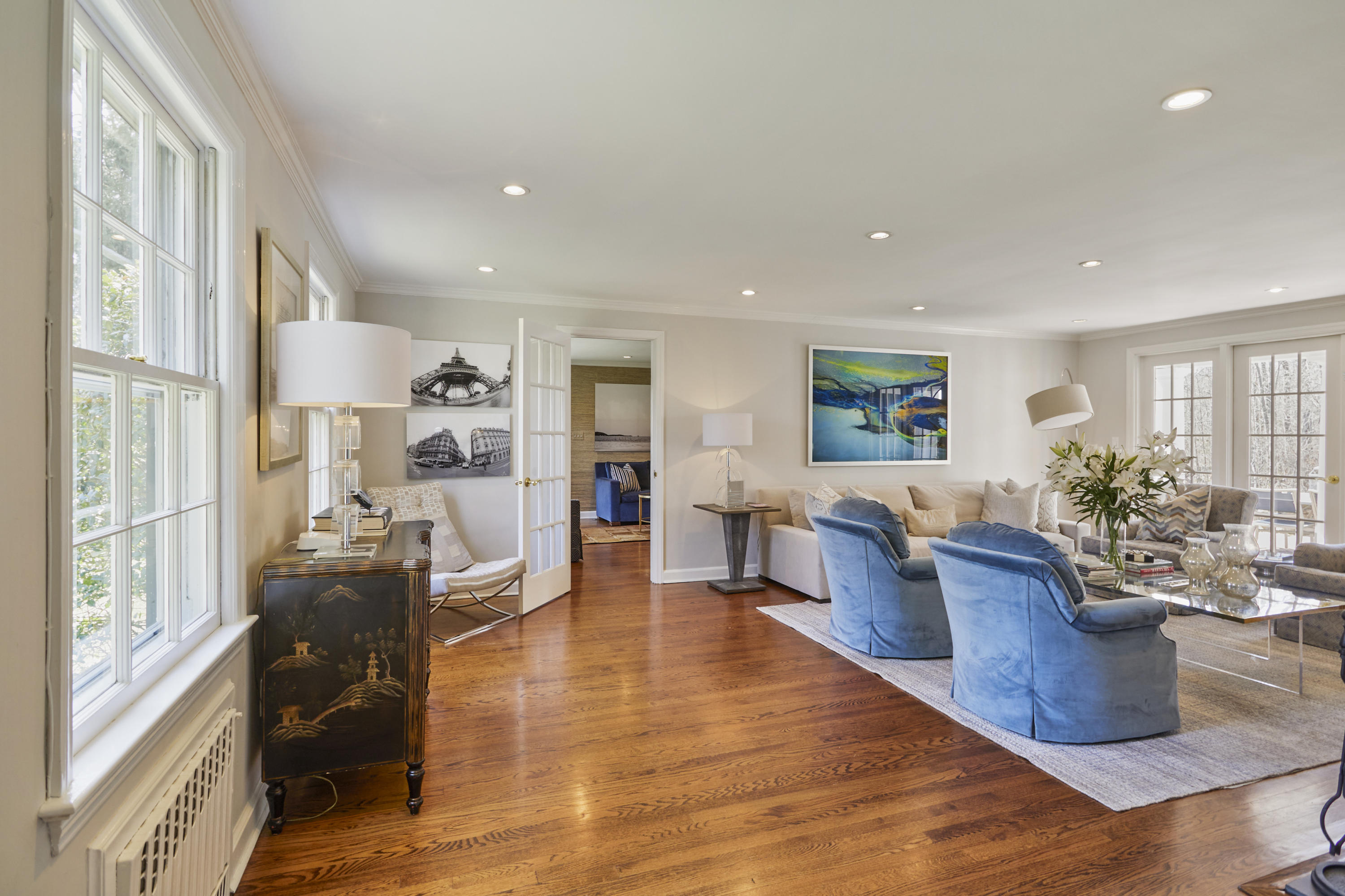 5 Driftway Lane Darien, CT 06820 - Photo 9 of 46 a living room with fireplace furniture and a large window