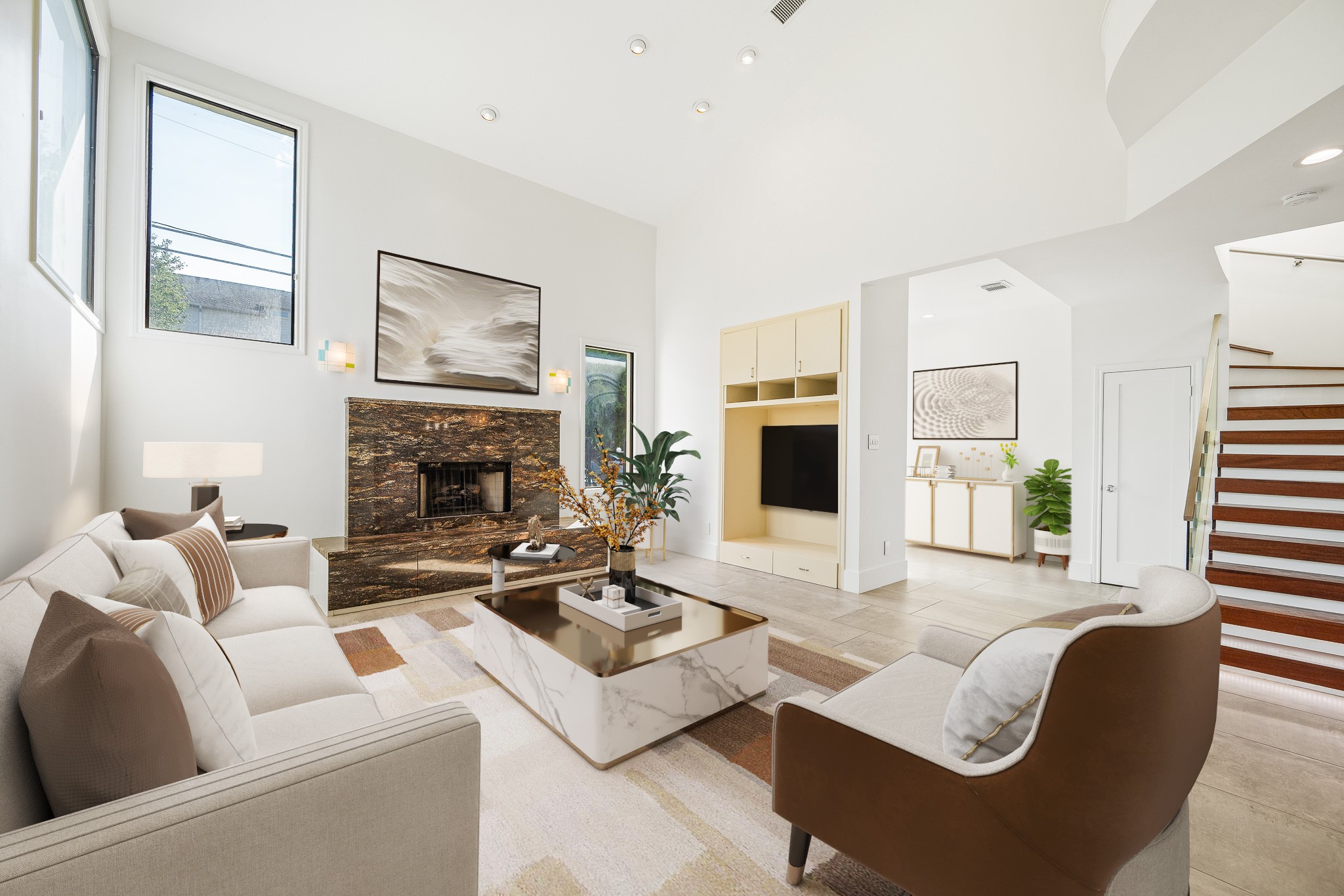 235 Malone Street Houston, TX 77007 - Photo 9 of 46 a living room with furniture and a fireplace