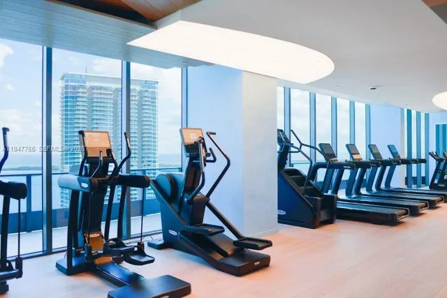 a view of a room with gym equipment