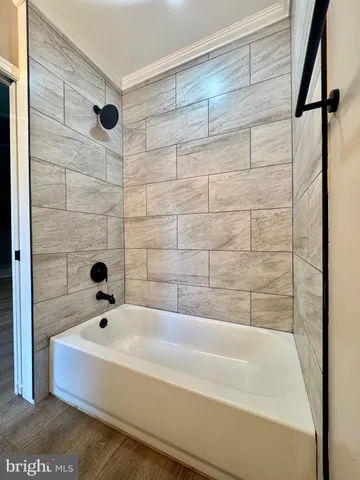 a bathroom with a bathtub