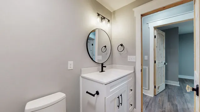 a bathroom with a toilet a sink and a mirror