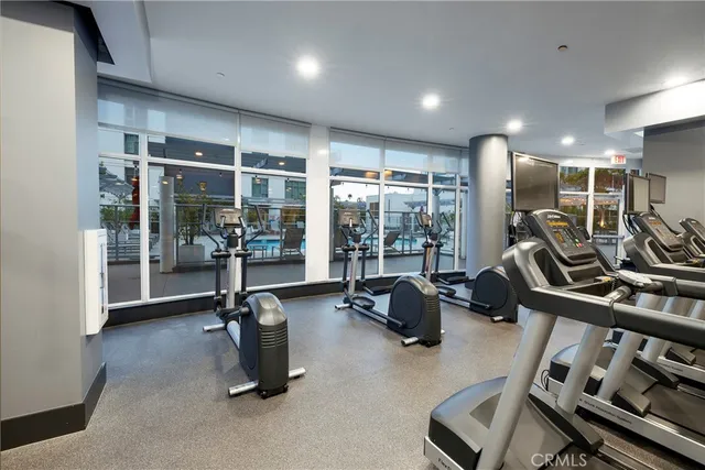 a view of a room with gym equipment