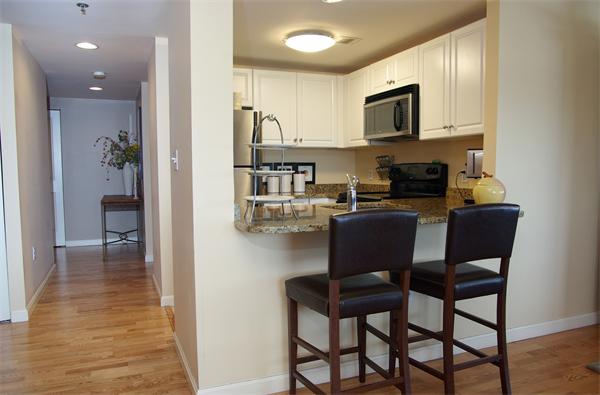 8 Museum Way, Unit 802 Cambridge, MA 02141 - Photo 7 of 13 a kitchen with stainless steel appliances granite countertop a stove top oven a sink dishwasher and a microwave
