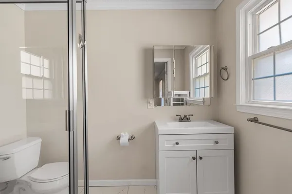 a bathroom with a sink toilet and vanity