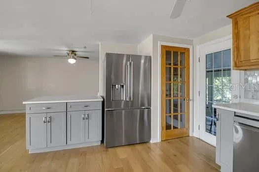 a kitchen with a cabinets and counter space